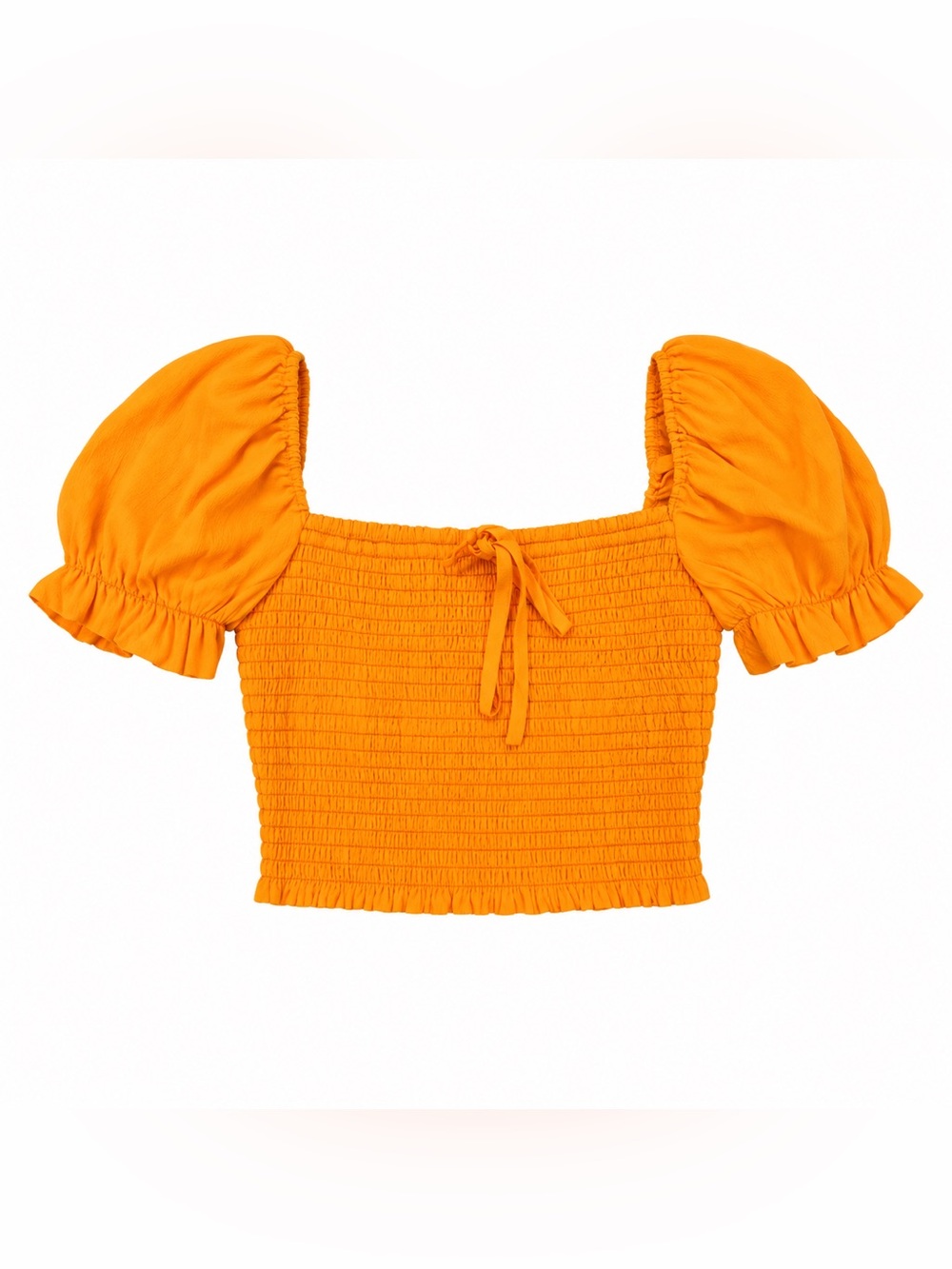Aritzia Wilfred Smocked Blouse Orange Puff Sleeve Crop Top XS